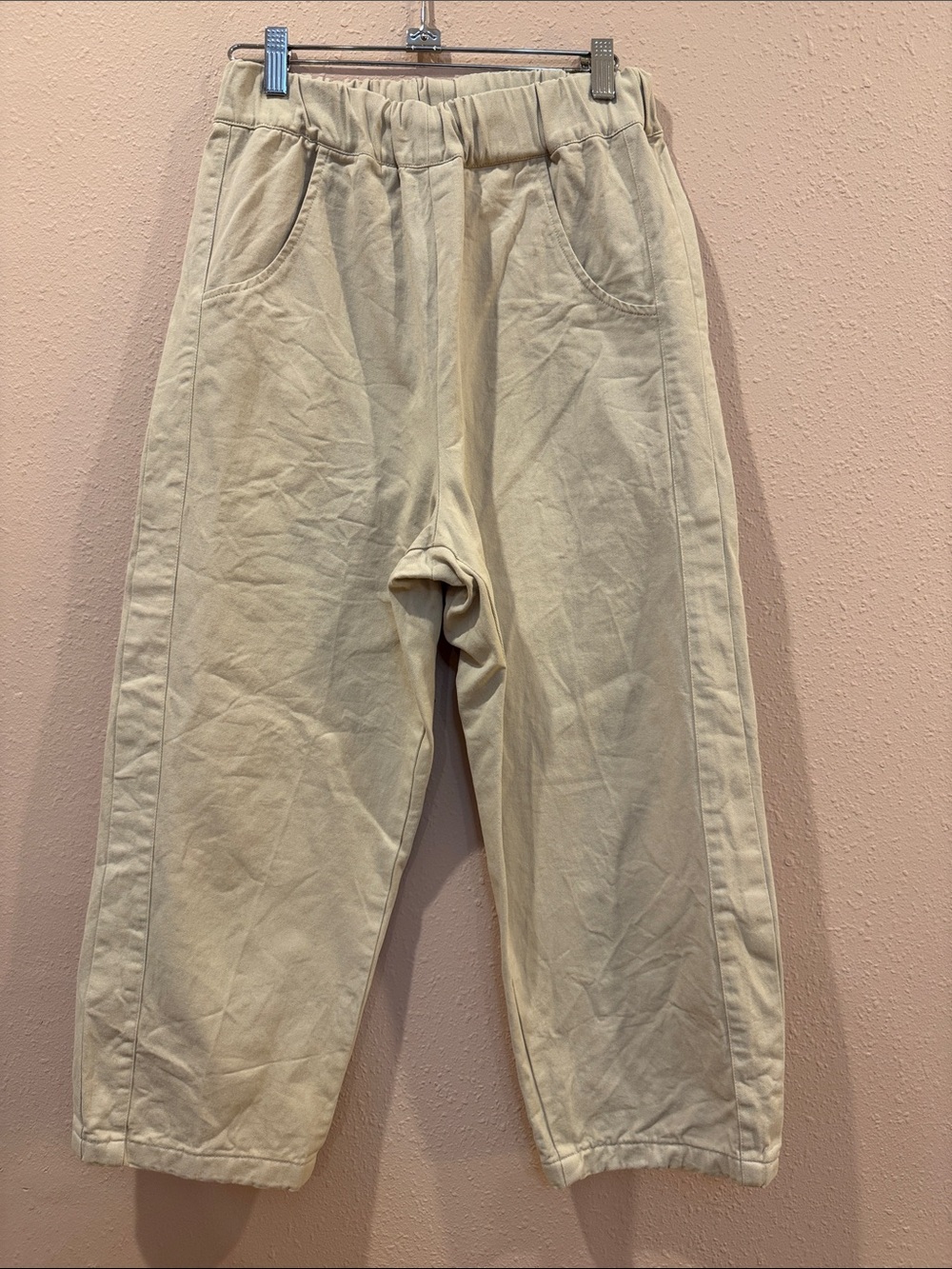 Handmade Cream Elastic-Waist Casual Pants